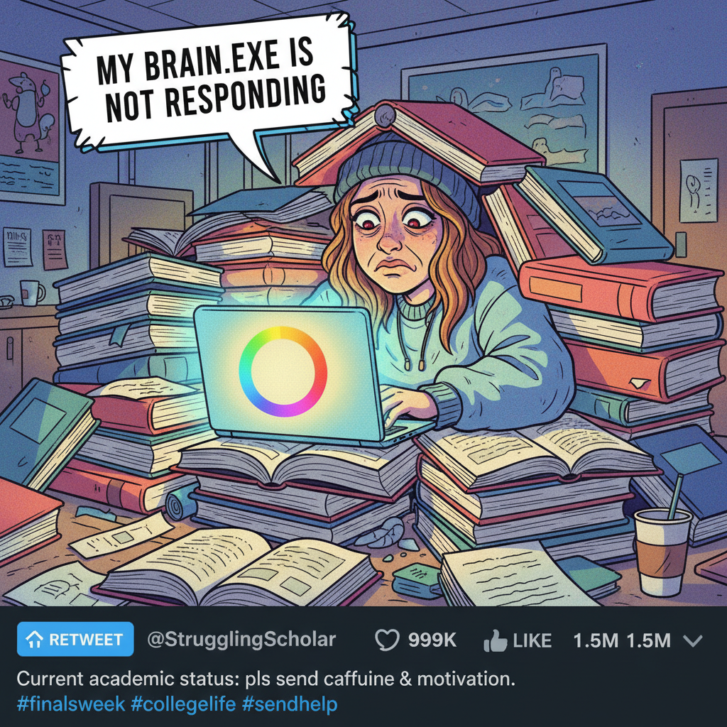 Me trying to study for exams while my brain is buffering 'existential dread'.