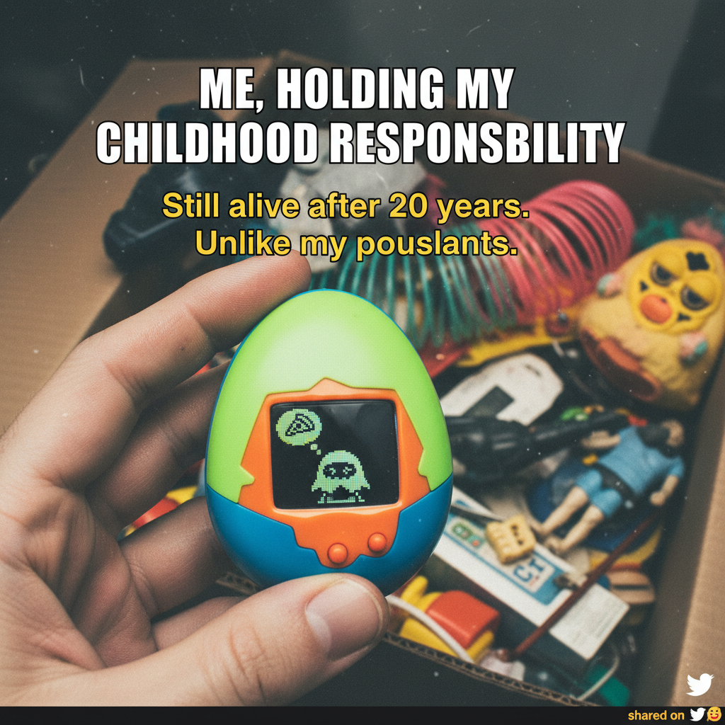 Finding a perfectly preserved Tamagotchi in a dusty box. My childhood is calling.