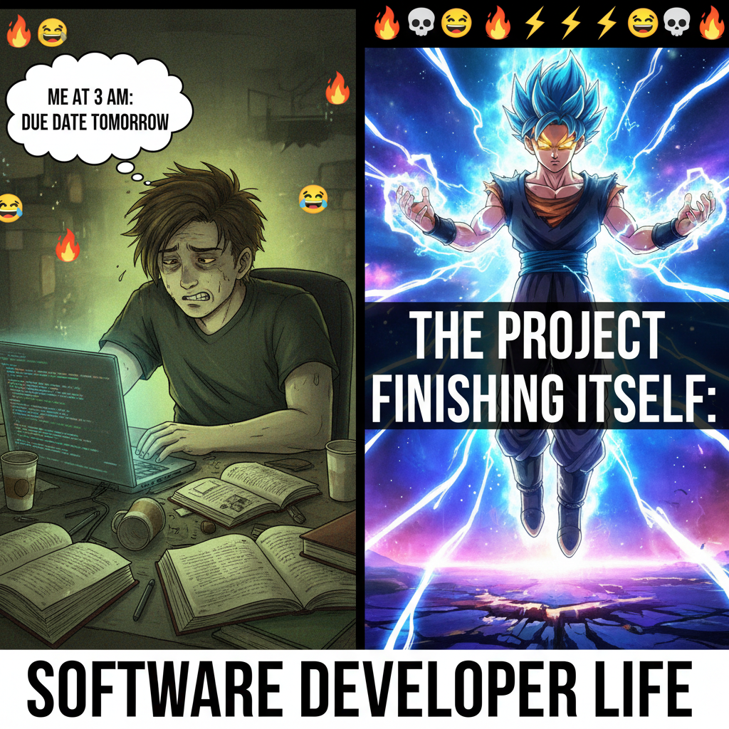 Me trying to adult vs. my brain reacting like a shonen anime protagonist seeing a rival.