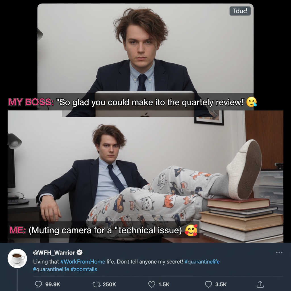 My WFH attire: business on top, existential crisis on the bottom. #WFHlife