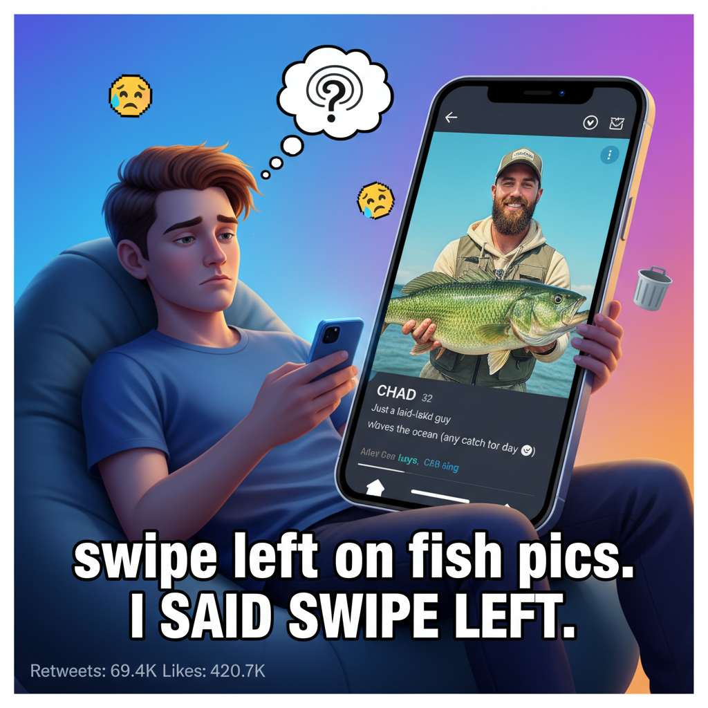Swiped right on a pic of a guy holding a fish. Turns out, the fish is his only personality trait.