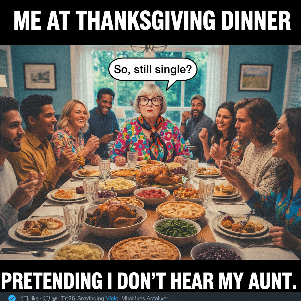 Aunt Carol asking why I'm still single at Thanksgiving dinner. The annual tradition.