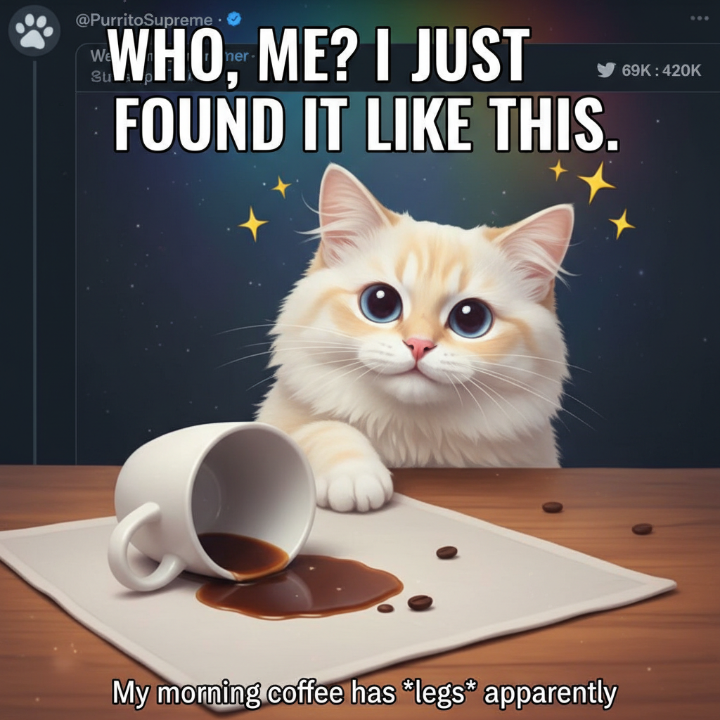 My cat just knocked my coffee over for attention. Can't even be mad. He's too cute.