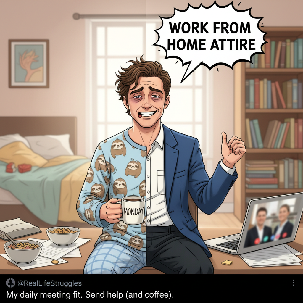 My 'work from home' uniform is 50% pajamas, 50% existential dread.