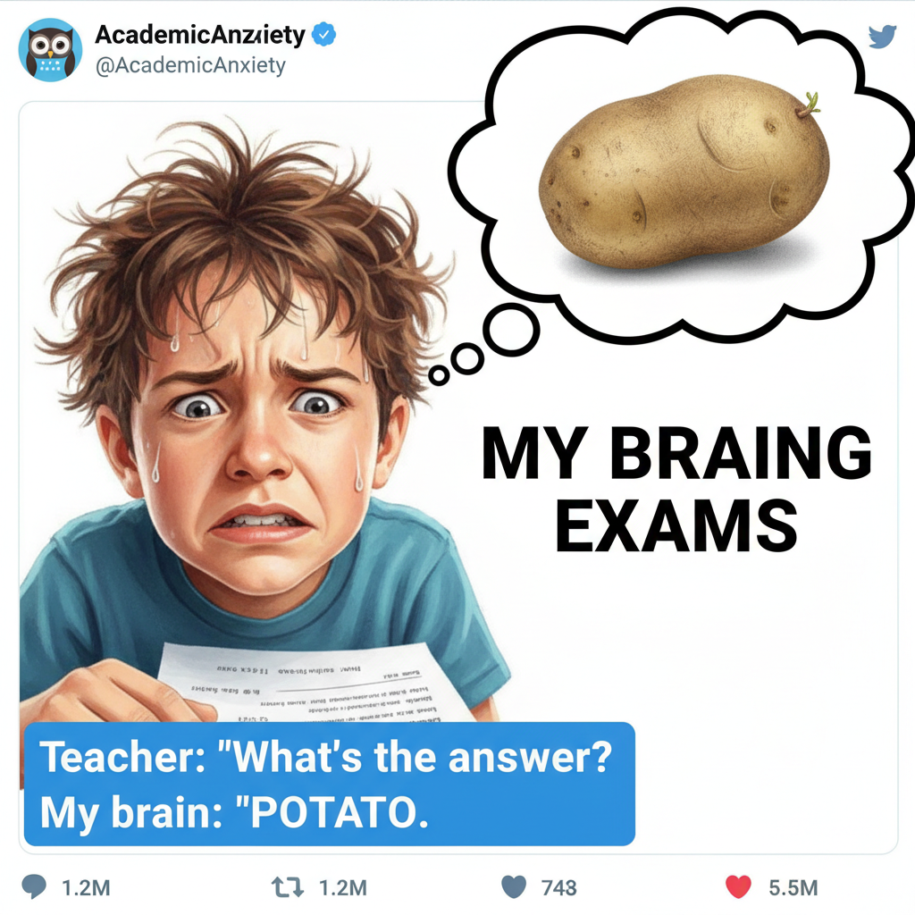 My brain during exams: 'You know this, you know this!' My hand: *draws a potato*