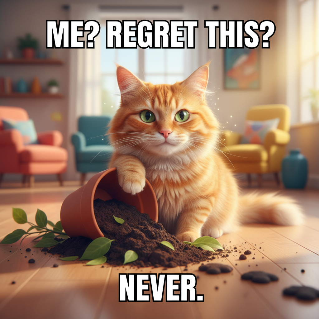 My pet just stared at me while knocking over a plant. Zero regrets in those eyes.