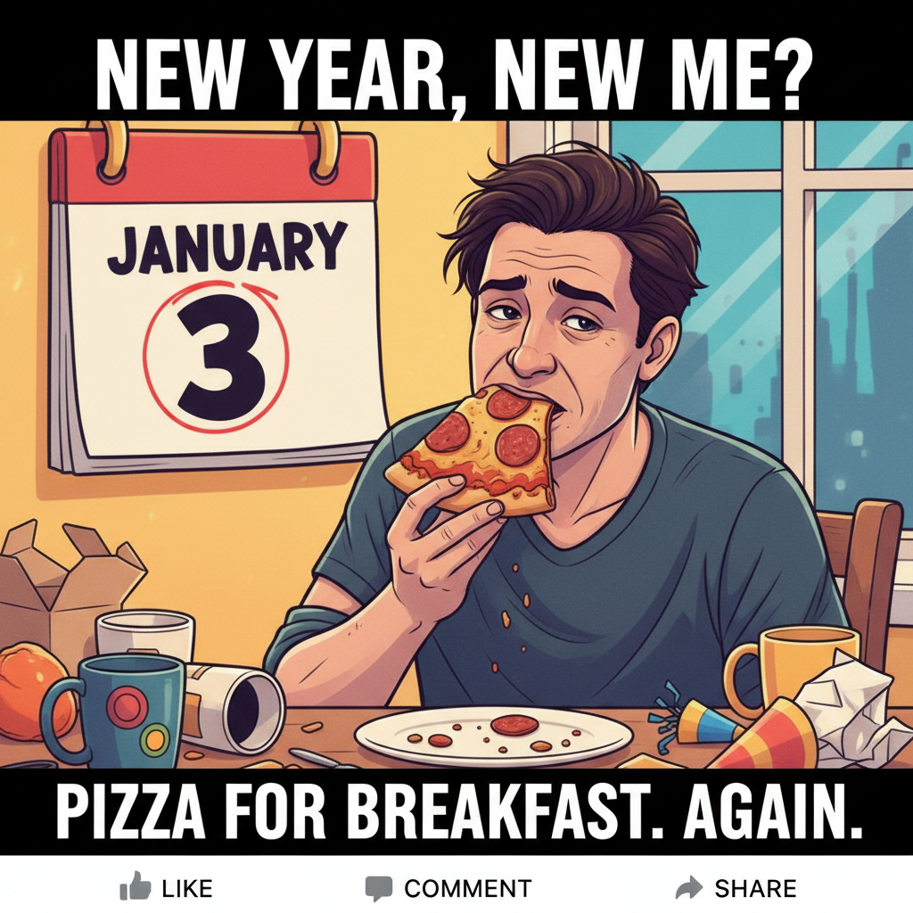 My New Year's resolution was 'eat healthier'. It's Jan 3rd and I'm eating pizza for breakfast.