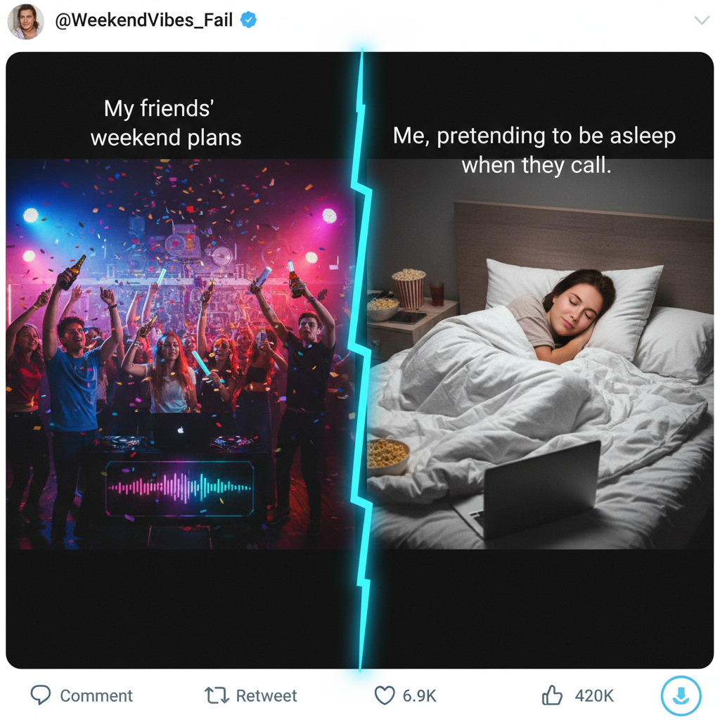 Extrovert: 'Let's go out!' Introvert: *pretends to be asleep* #SocialBattery