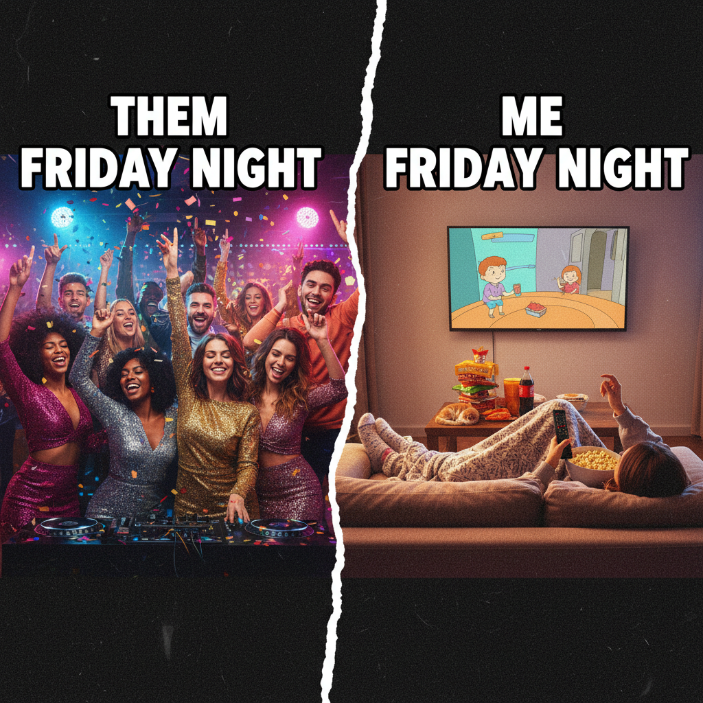 Friday night plans: wild party. Friday night reality: wild Netflix binge.