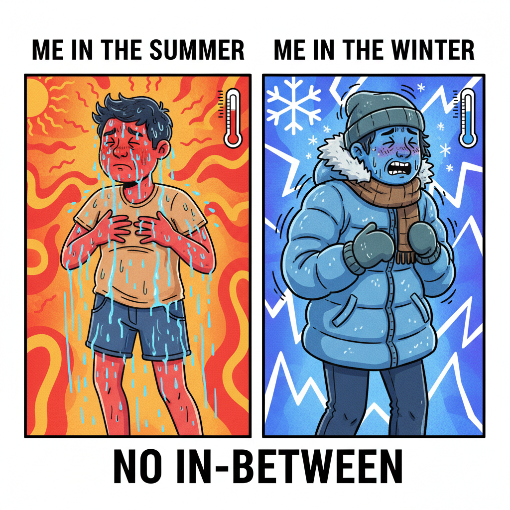 It's either 100 degrees with 90% humidity or -10 degrees with a wind chill. There is no in-between.