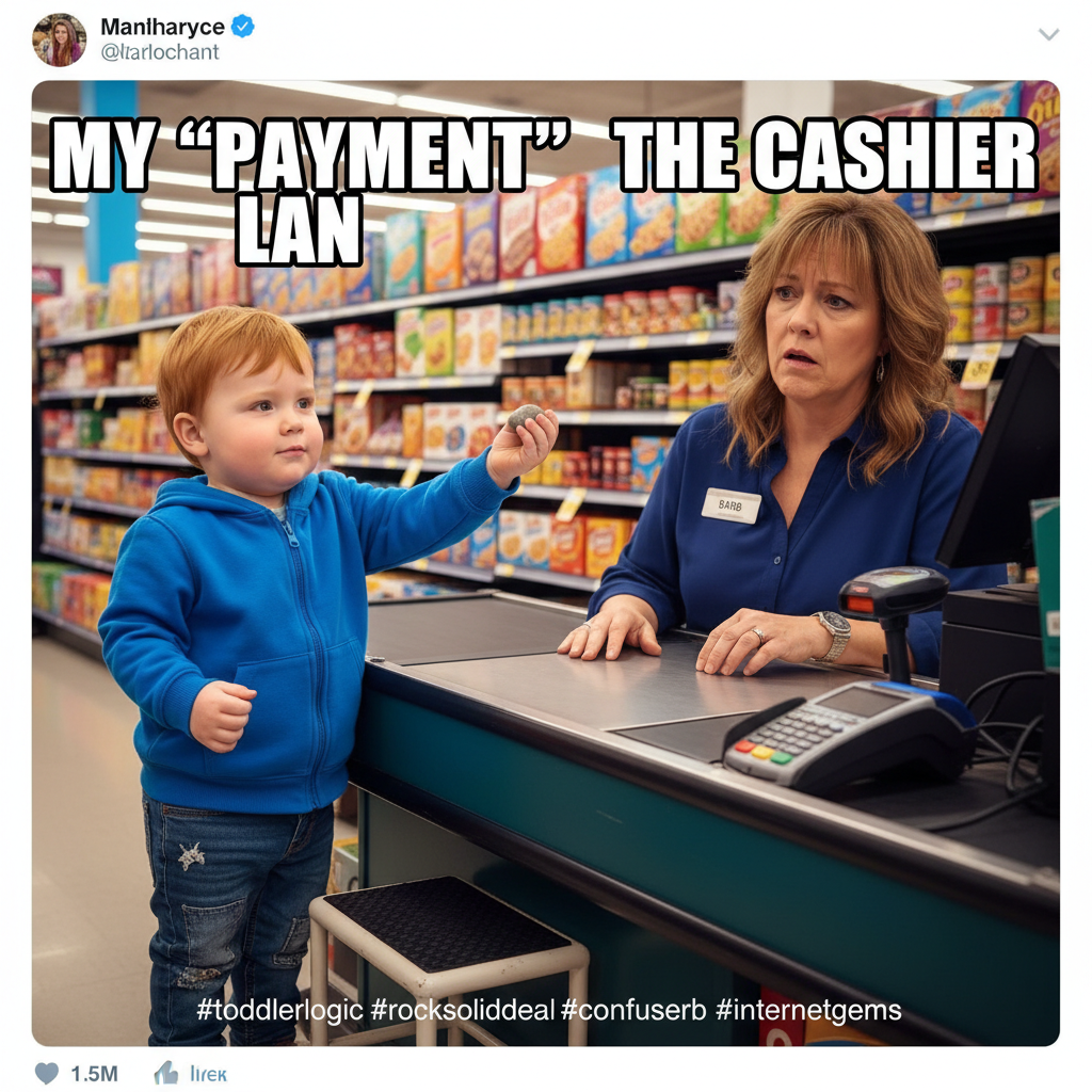 My toddler just tried to pay for groceries with a rock. Send help.