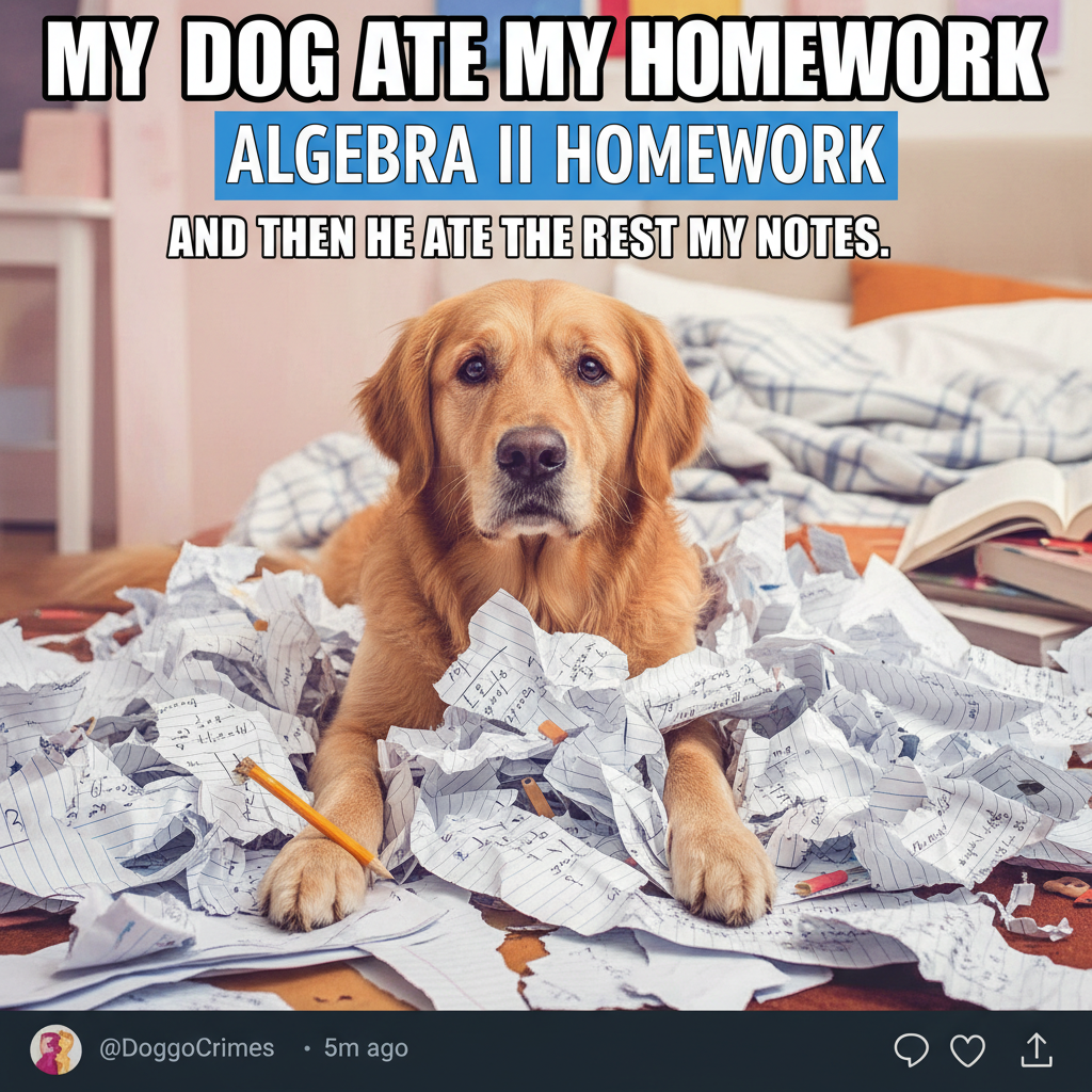 My dog just ate my homework. No, seriously. He did.
