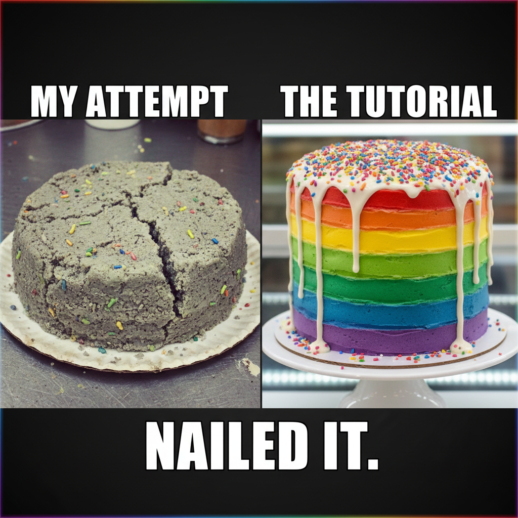 Tried to make a 'rainbow cake.' Ended up with a grey blob. Chef's kiss, right?