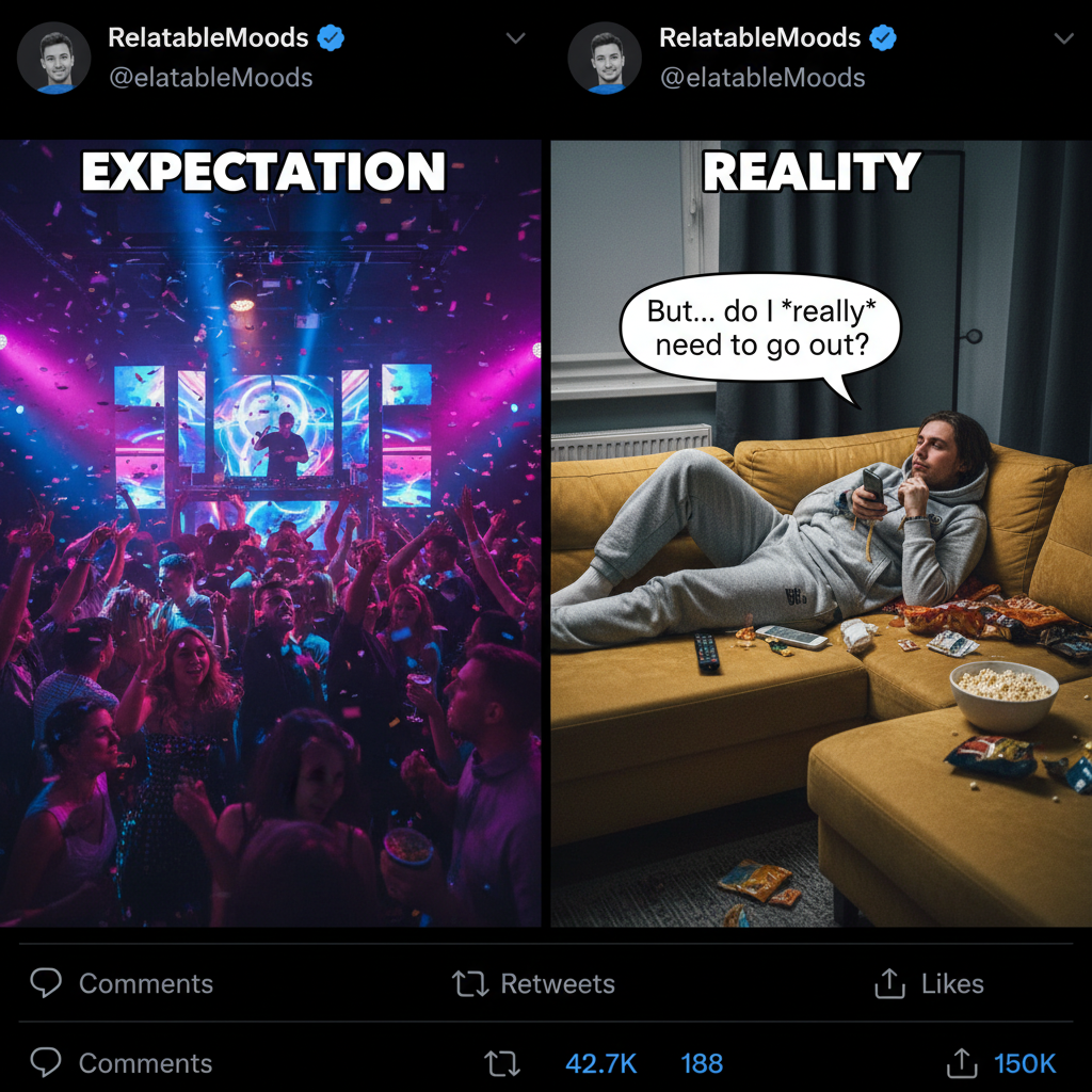 Friday night plans: clubbing. Friday night reality: debating if I should get up for more snacks.