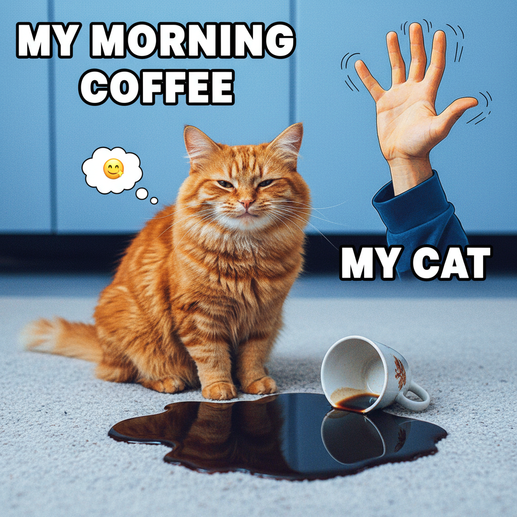 My cat just knocked my coffee off the table then looked at me like *I* was the problem.
