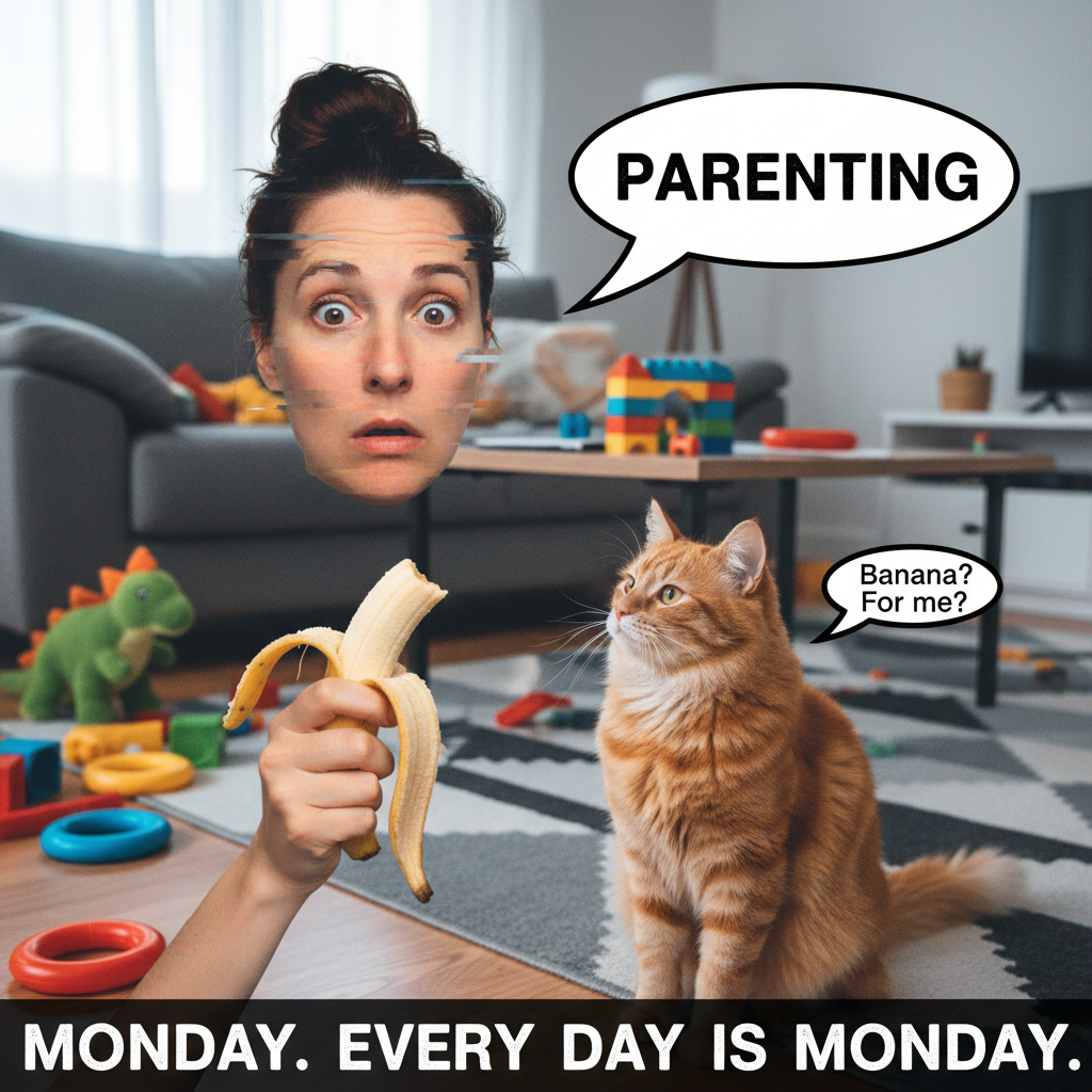 My toddler just explained quantum physics using a banana and a cat. Send help.