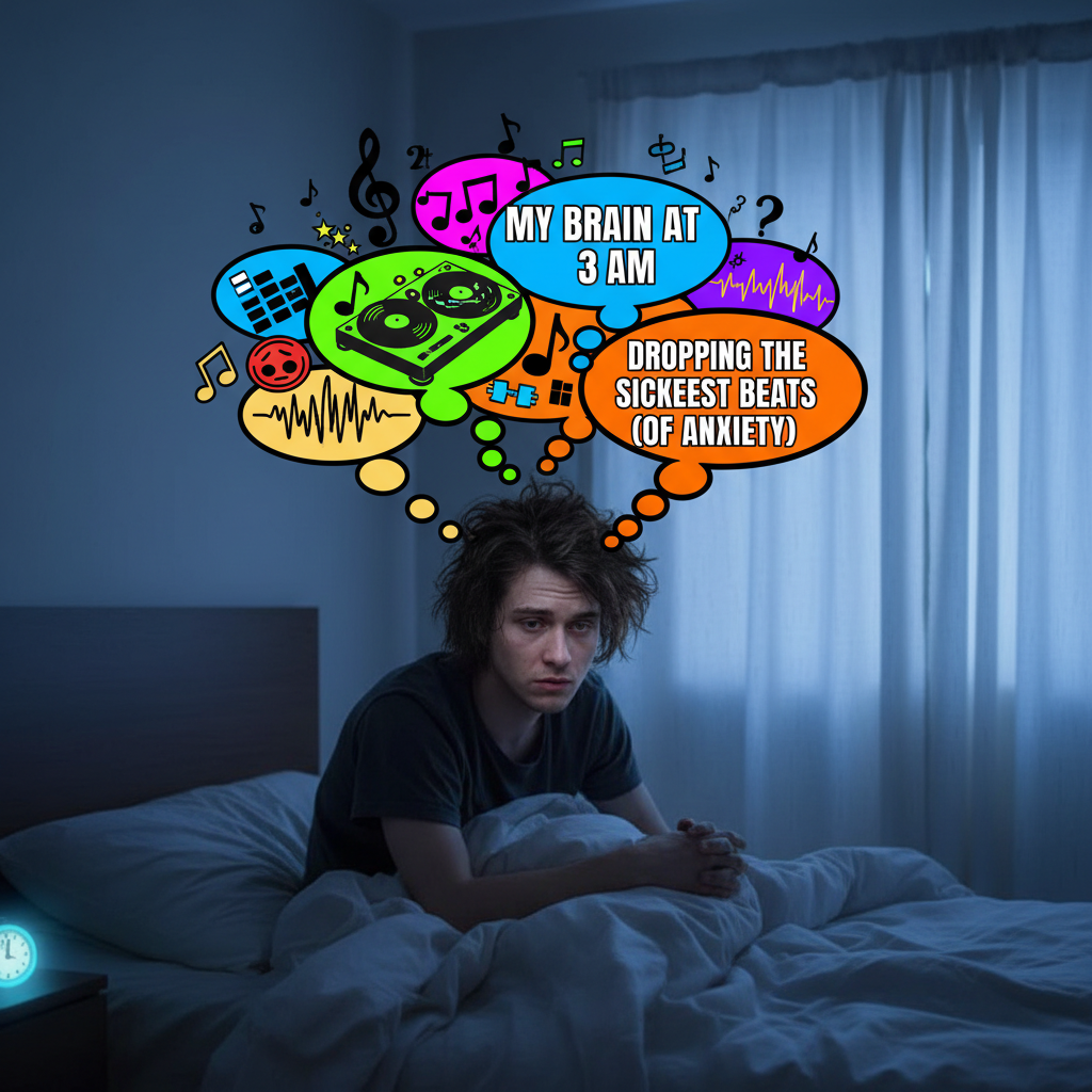 When your alarm goes off but your brain is still remixing last night's dreams into a banger