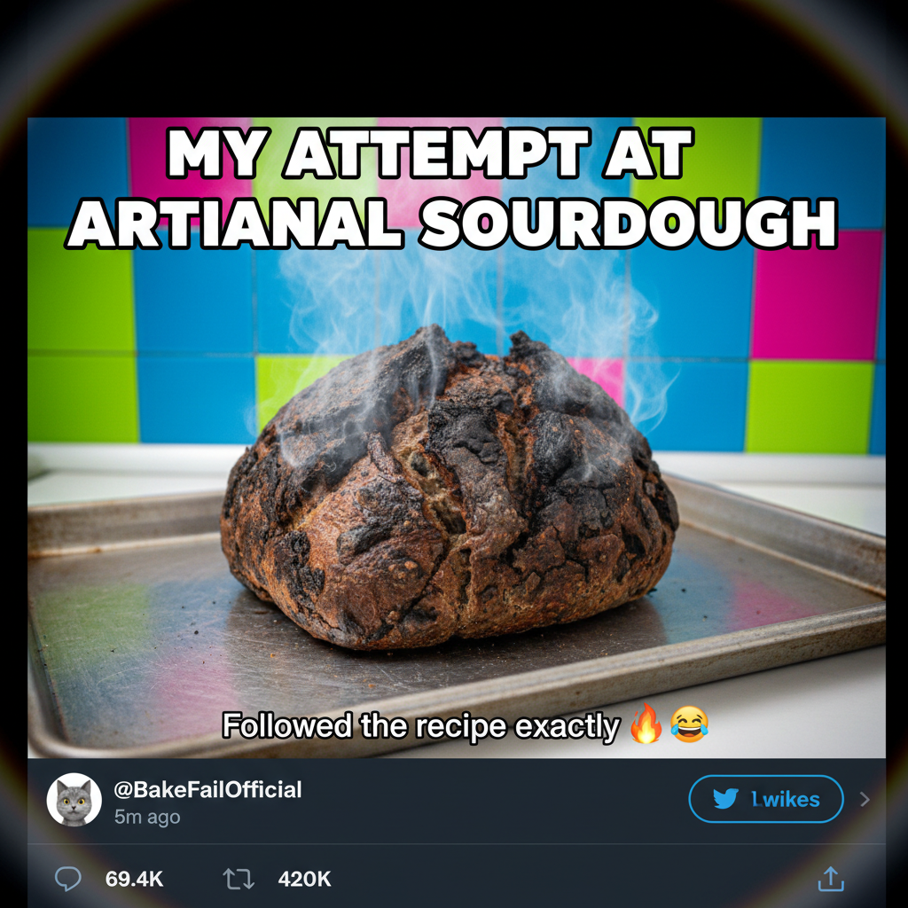 Attempted to bake bread. Ended up with a rock. My kitchen is a crime scene.