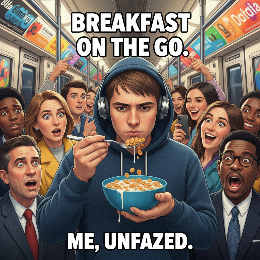 Just saw a guy eating cereal with a fork on the subway. Public transport never disappoints.