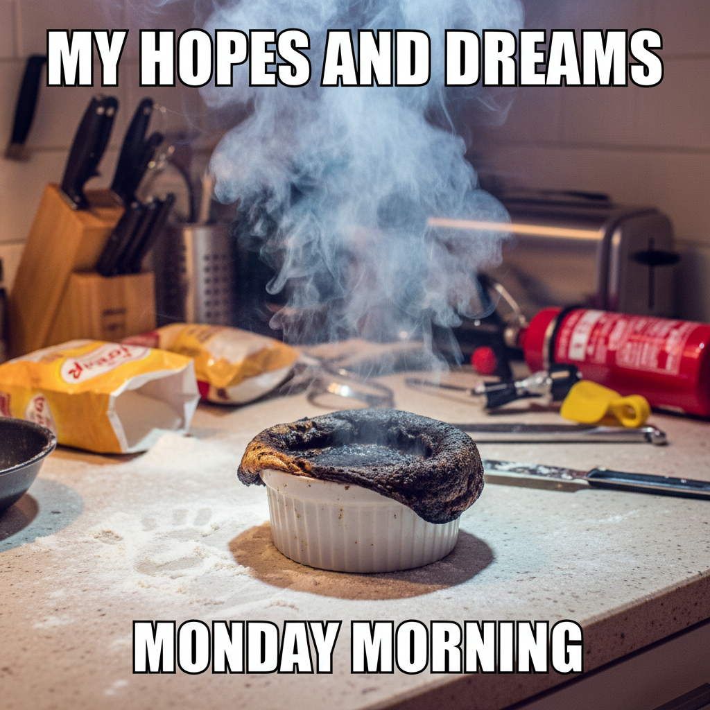 Tried to make a soufflé. Now my kitchen looks like a science experiment gone wrong. Send help.