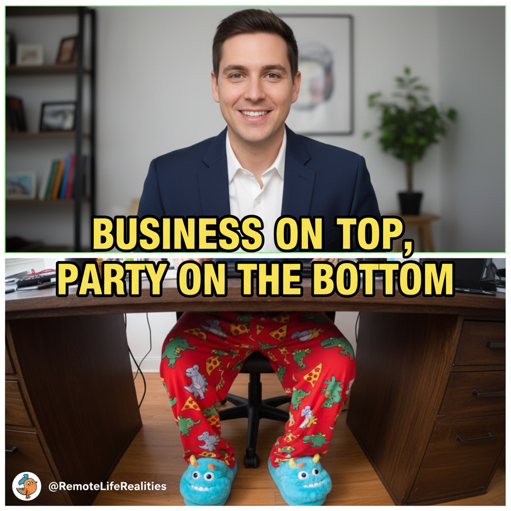 My 'professional' WFH outfit: Business top, pajama bottoms, existential dread.