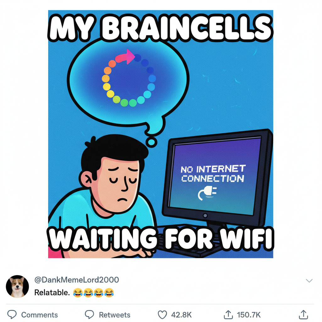 Wifi goes down. My brain immediately reverts to dial-up sounds and existential dread.