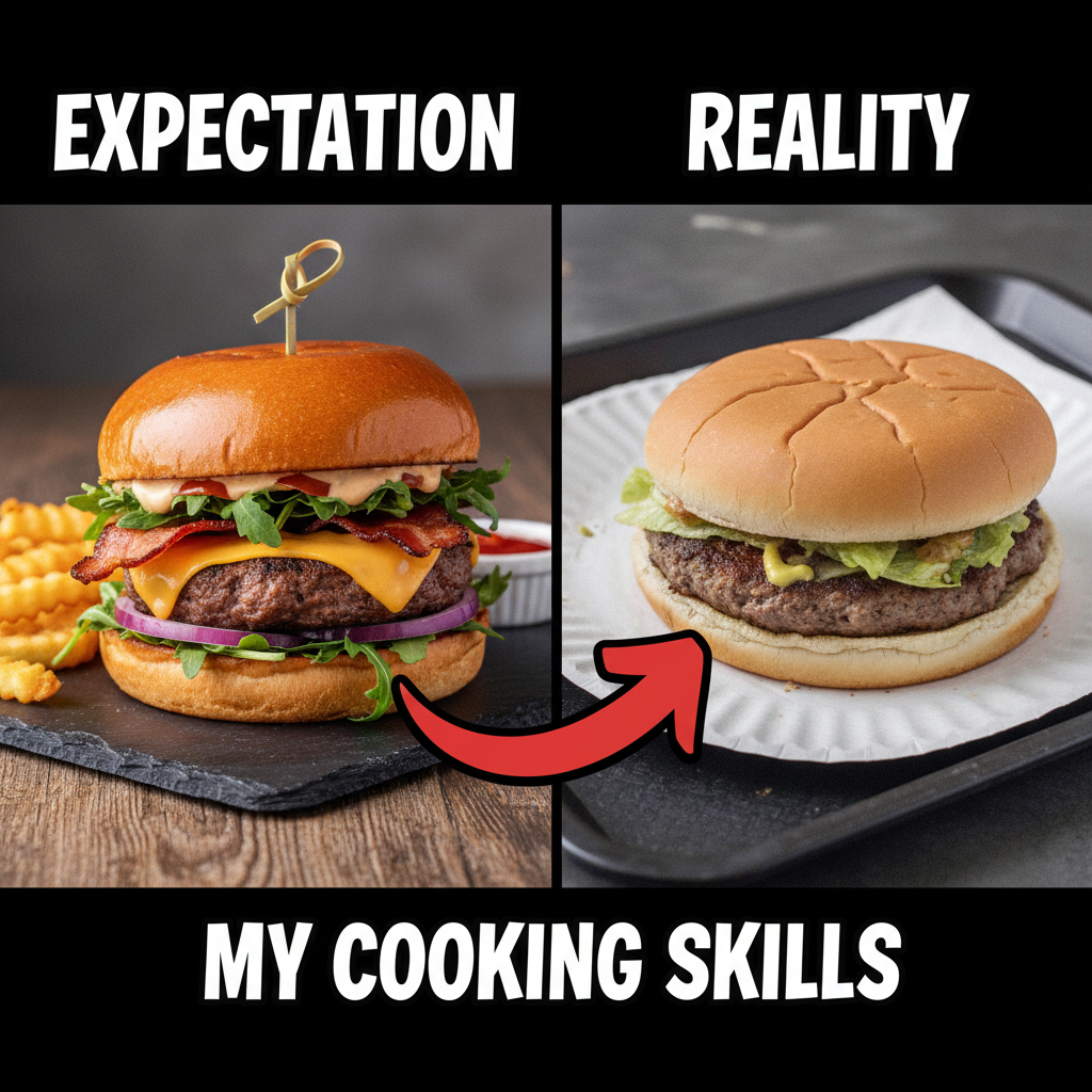 Ordered a gourmet burger. Got a sad patty on a bun. My disappointment is immeasurable.