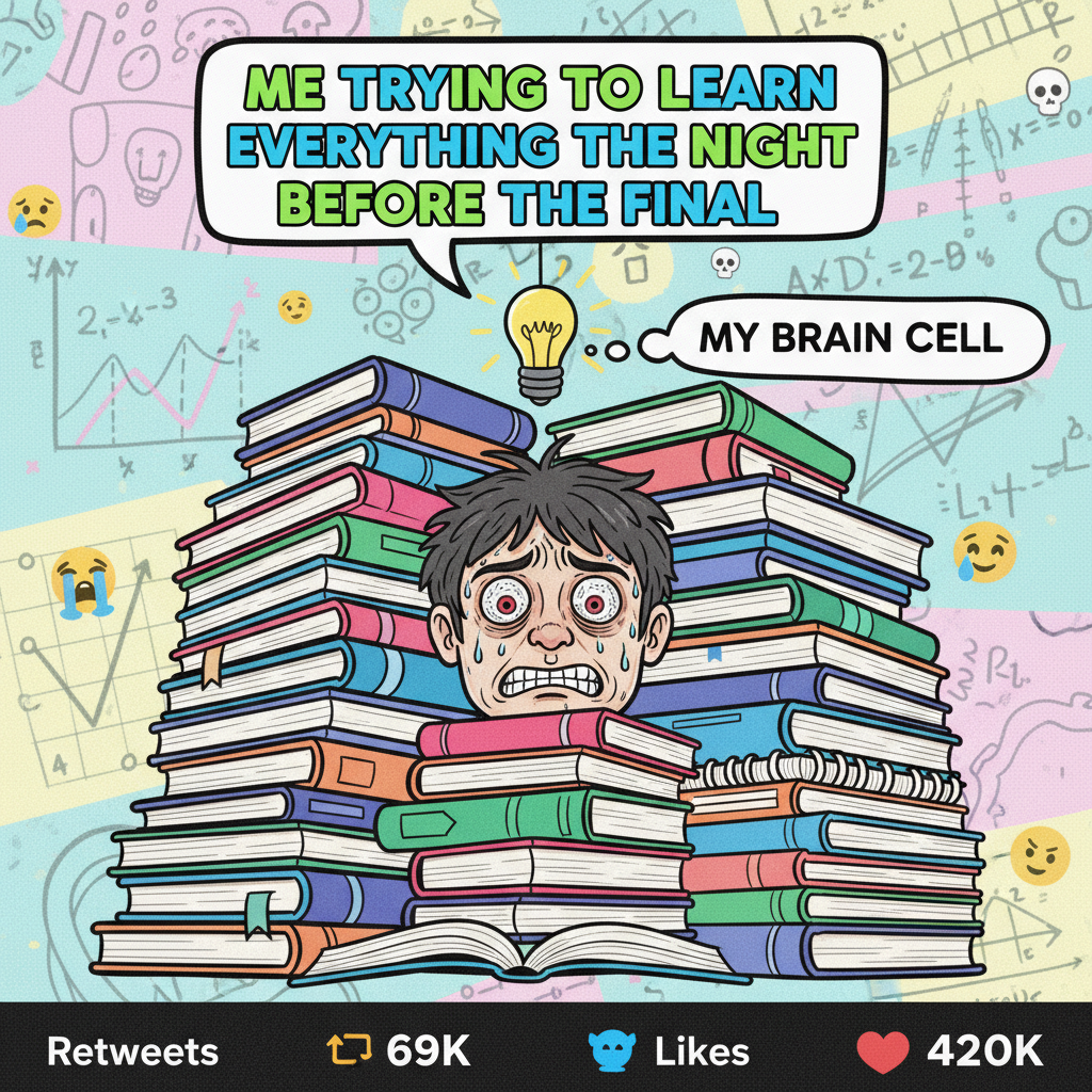 My brain during exam season: 99% panic, 1% remembering what the professor said.