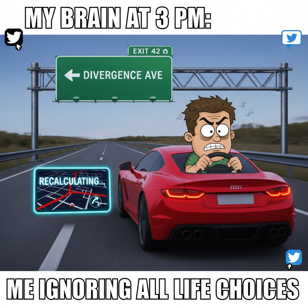 GPS: 'In 200 feet, turn left.' Me: *already missed it* 'Calculating new route...'