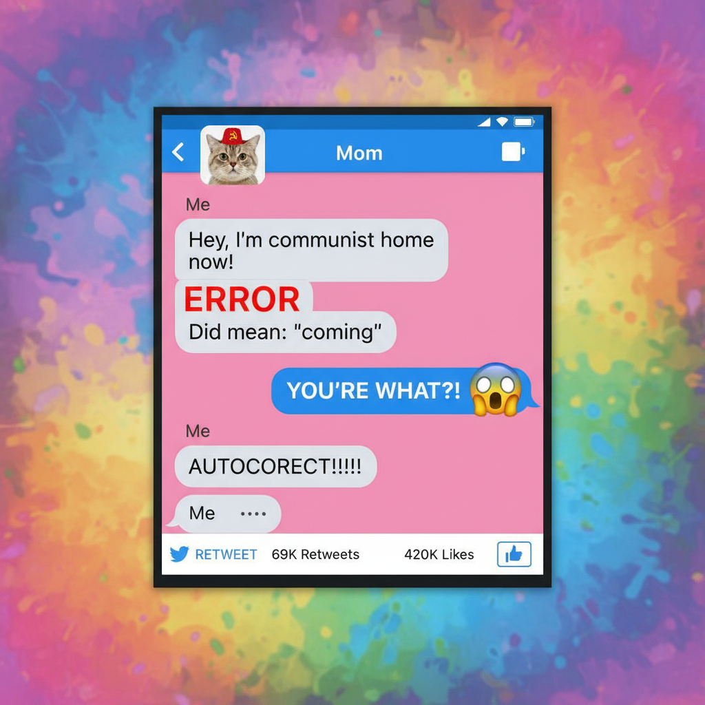 Autocorrect changing 'I'm coming' to 'I'm communist'. My boss is gonna love this.