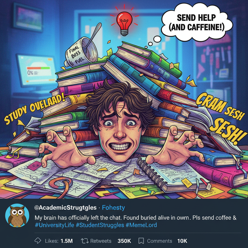 Exam season is just 90% panic, 10% coffee, 0% sleep. Send help & notes.