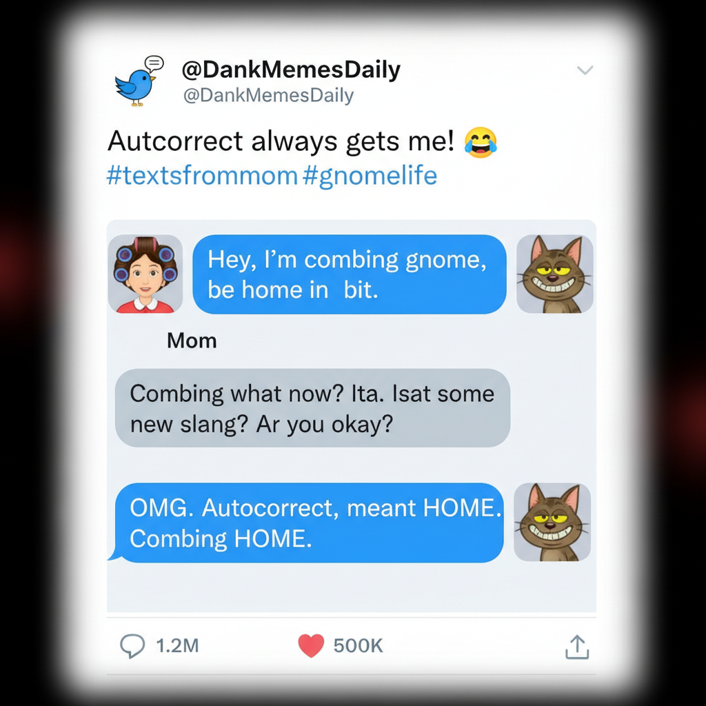 Autocorrect changed 'I'm coming home' to 'I'm combing gnome'. My mom is concerned.