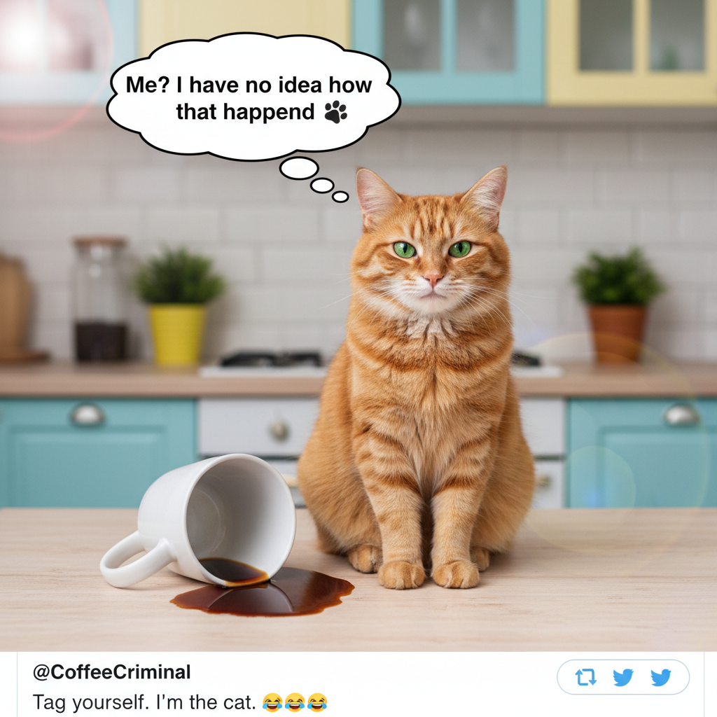 My cat just knocked over my coffee, then looked at me like *I* was the problem.