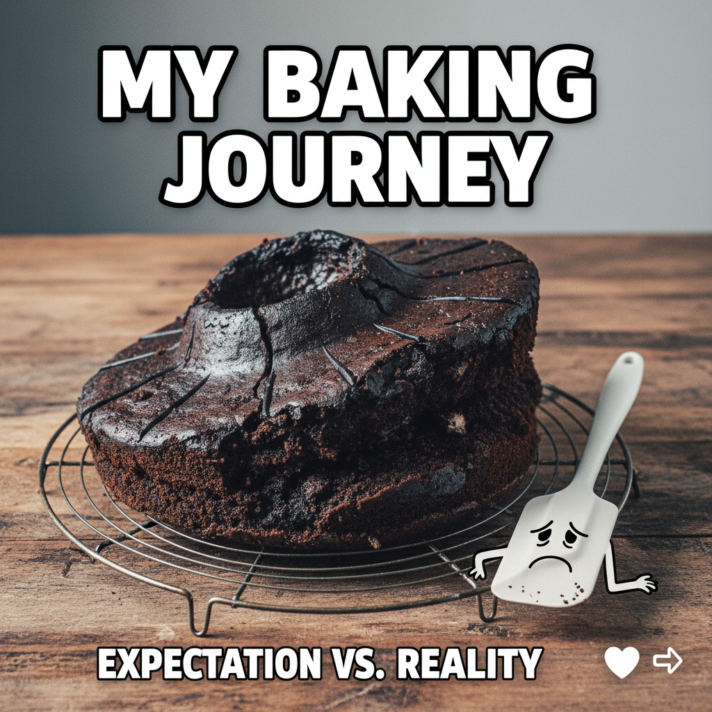 Attempted to bake a cake. It now resembles a deflated alien spaceship. Send help & ice cream.