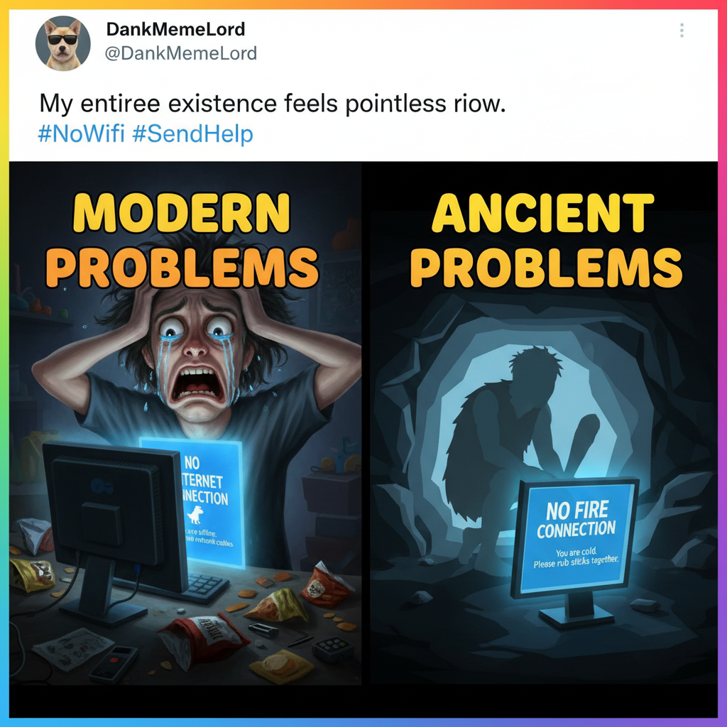 Wifi goes down. My entire existence crumbles. Is this how cavemen felt?