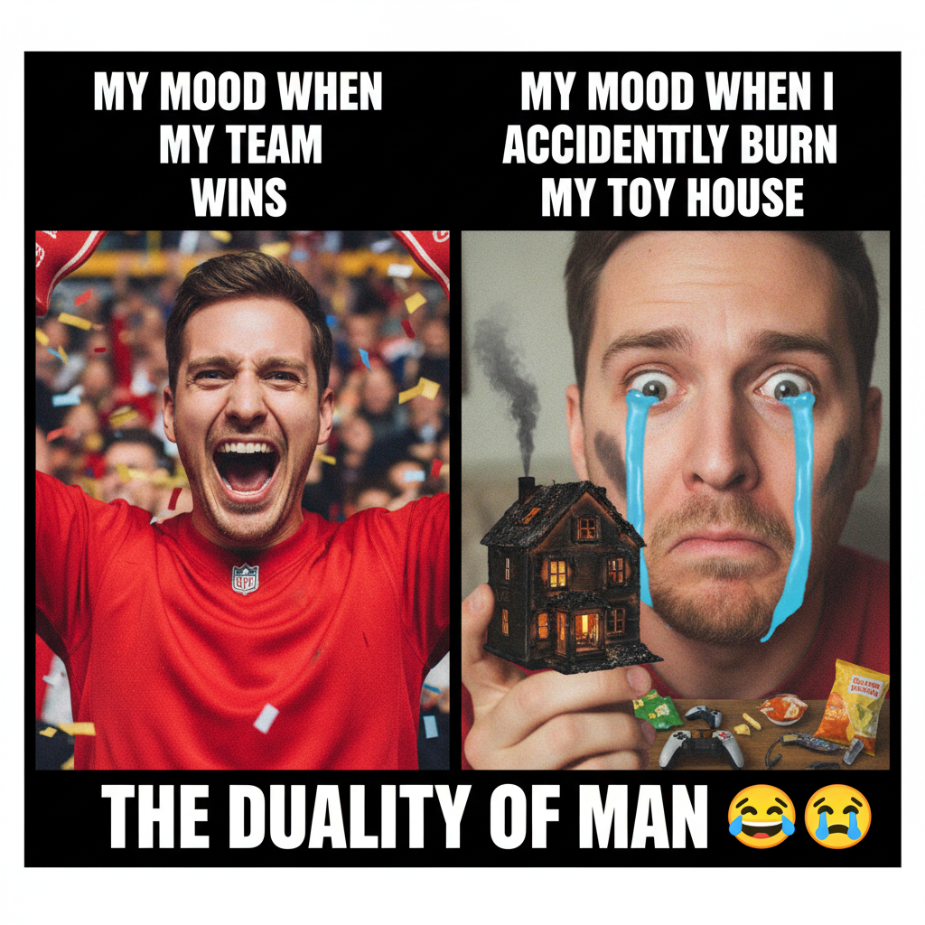 My team won. I'm getting a tattoo. My team lost. I'm burning my house down.