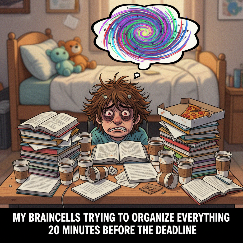 Exam season: My brain is 90% caffeine, 10% panic, 0% actual knowledge.