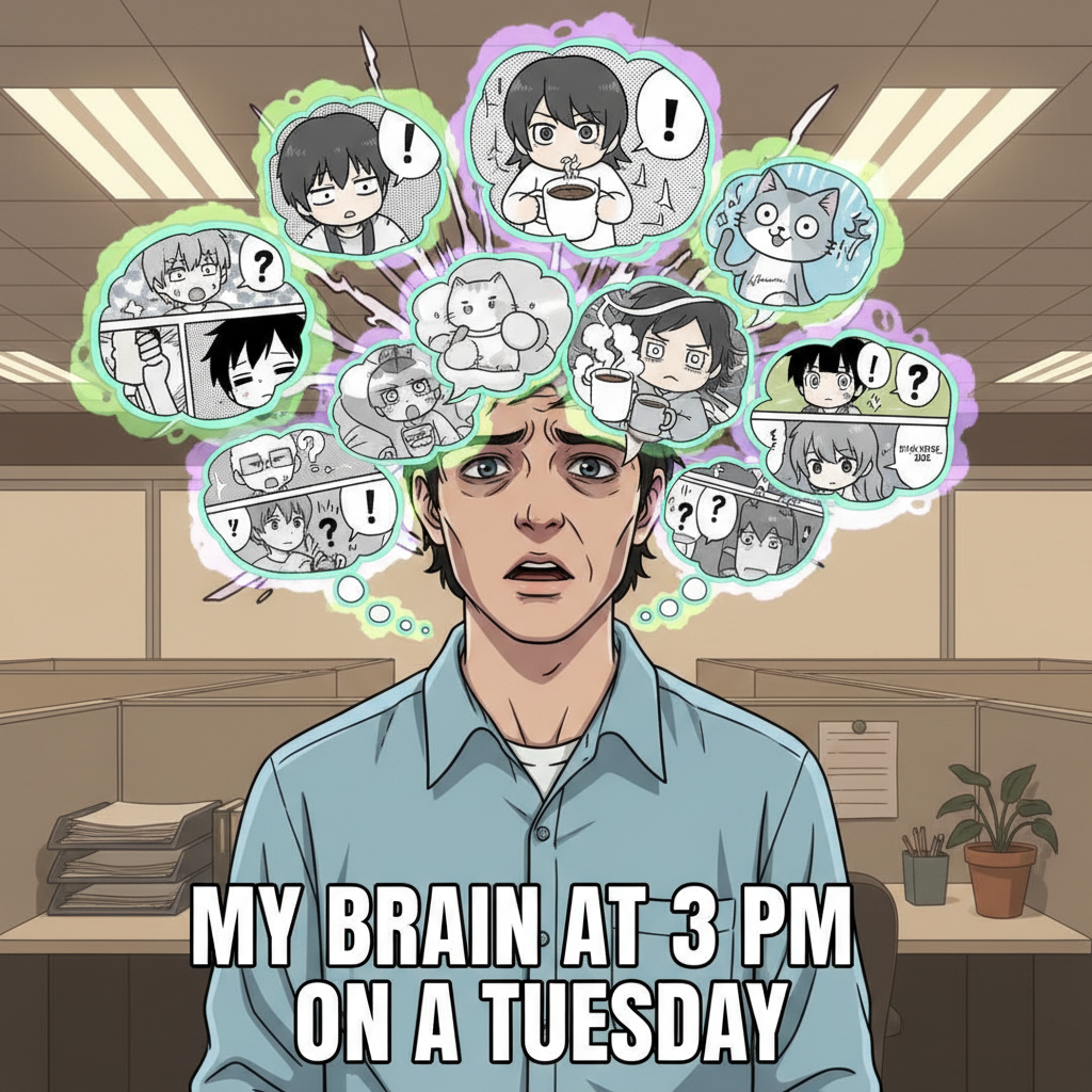 Me trying to adult after watching 12 episodes of anime in a row. My brain is 90% power-ups.