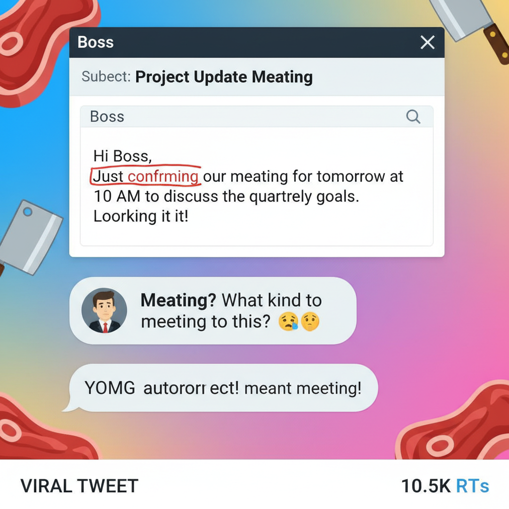 Autocorrect changed 'meeting' to 'meating.' My boss is now very confused about the agenda.