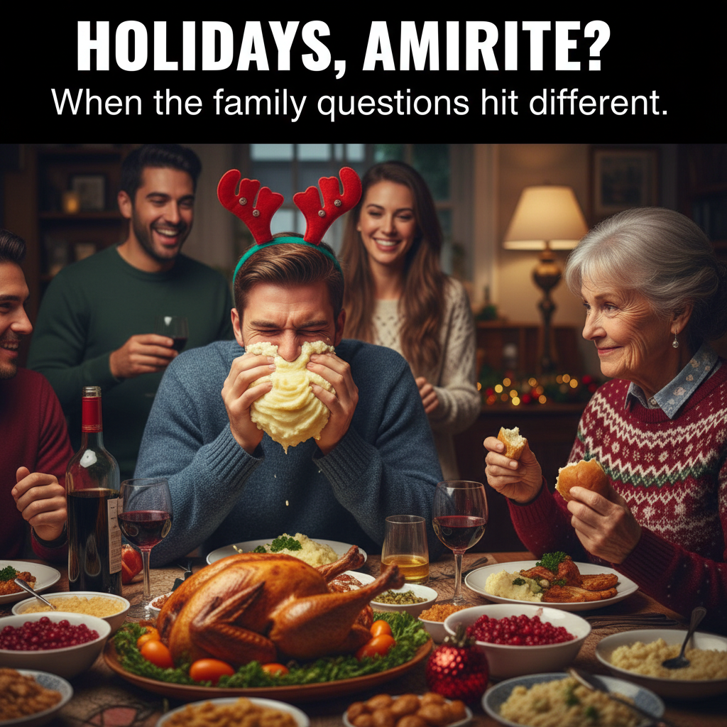 Aunt Carol just asked if I'm 'still single.' The mashed potatoes are my only comfort now.