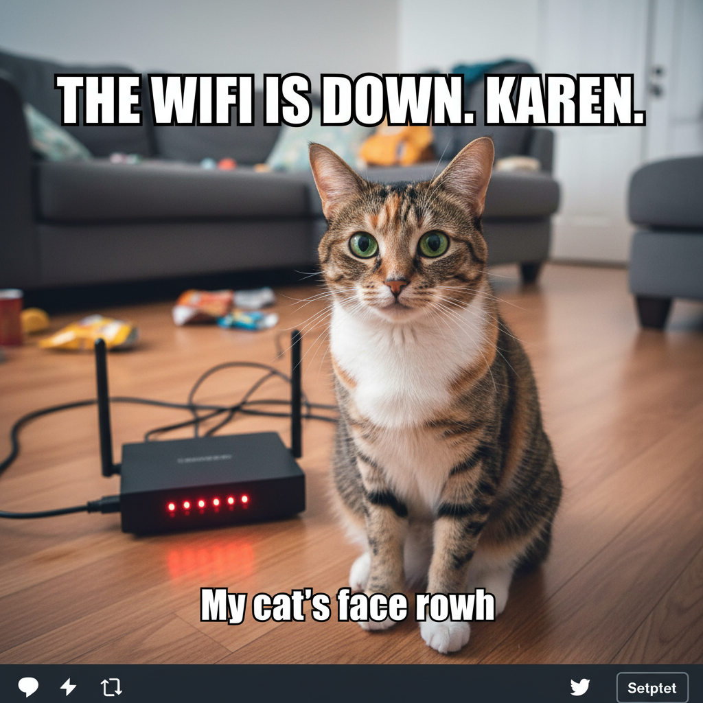 The wifi went down. My cat stared at me like I personally offended the internet gods.