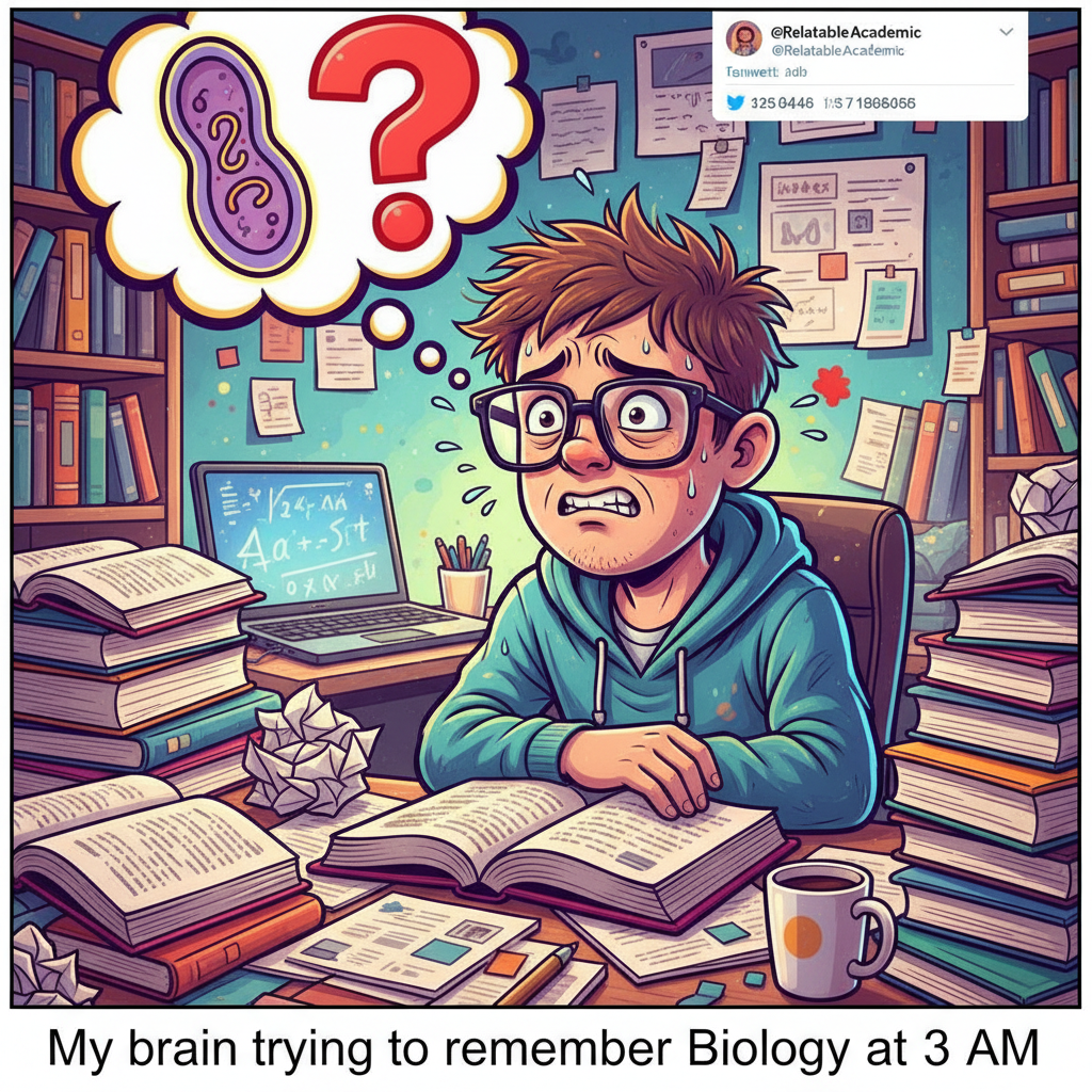My brain during exams: 'You know everything. Also, what's a mitochondria?'