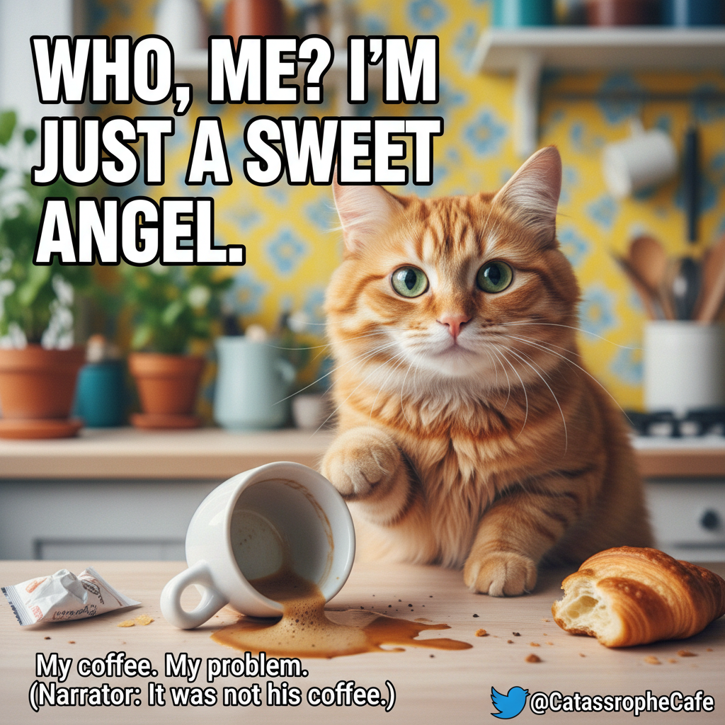 My cat just knocked my coffee over, then stared at me like I was the problem. Peak pet ownership.