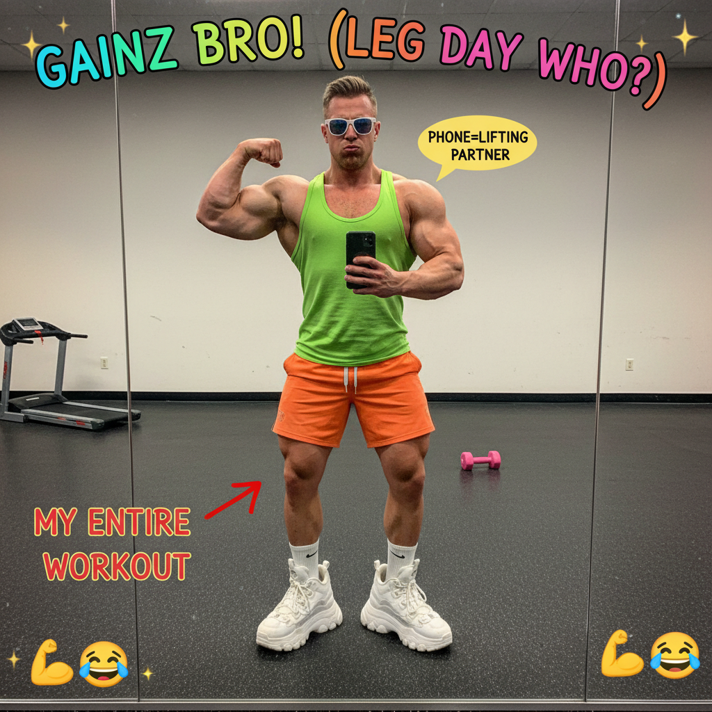 Went to the gym, did 3 reps, took a selfie. Mission accomplished.