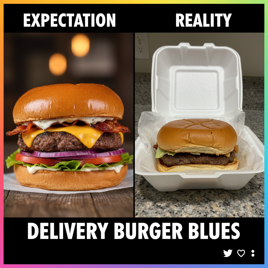 Ordered a gourmet burger. Got a sad patty between two pieces of regret. 🍔💔