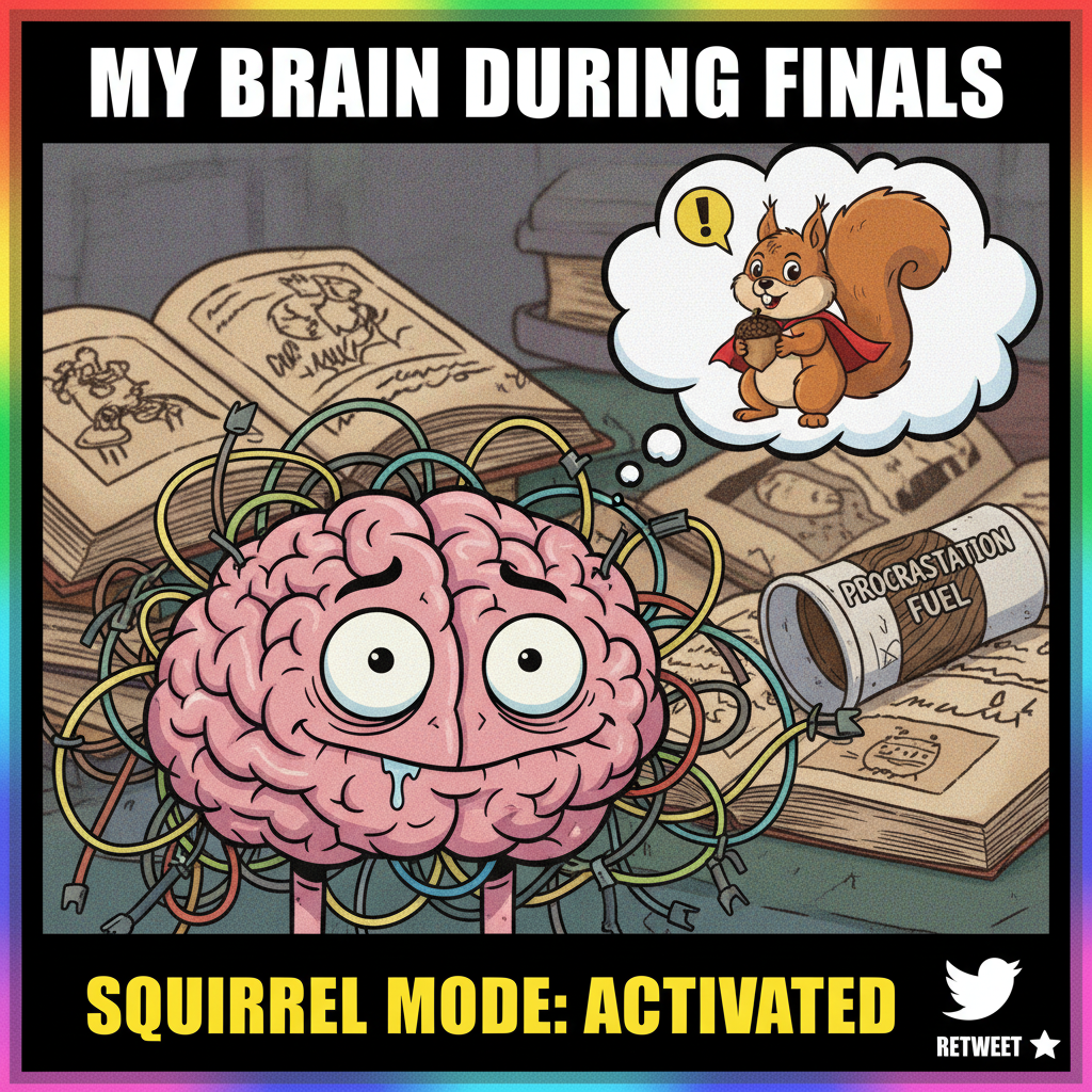 My brain during exams: 'The mitochondria is the powerhouse of the... oh look, a squirrel!'