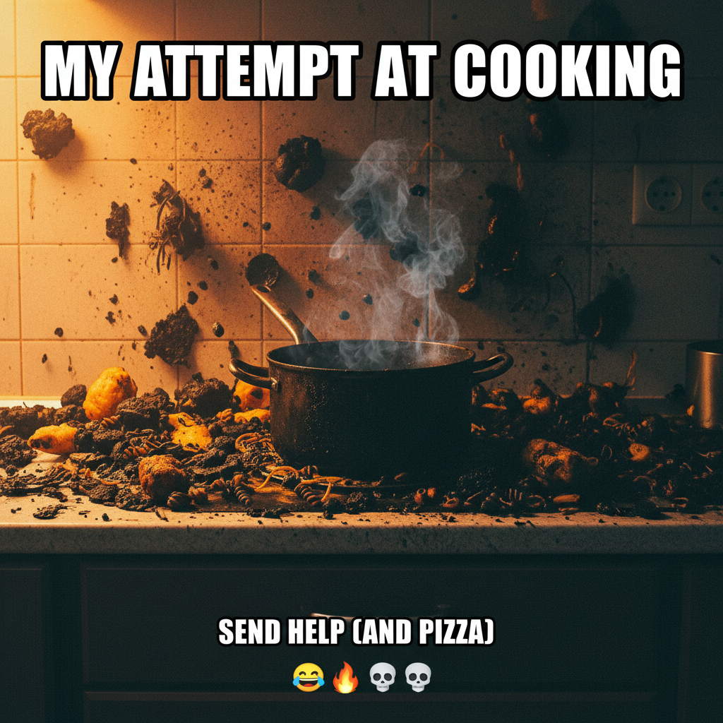 Attempted a soufflé. Now my kitchen looks like a science experiment gone wrong. Send fire extinguisher.