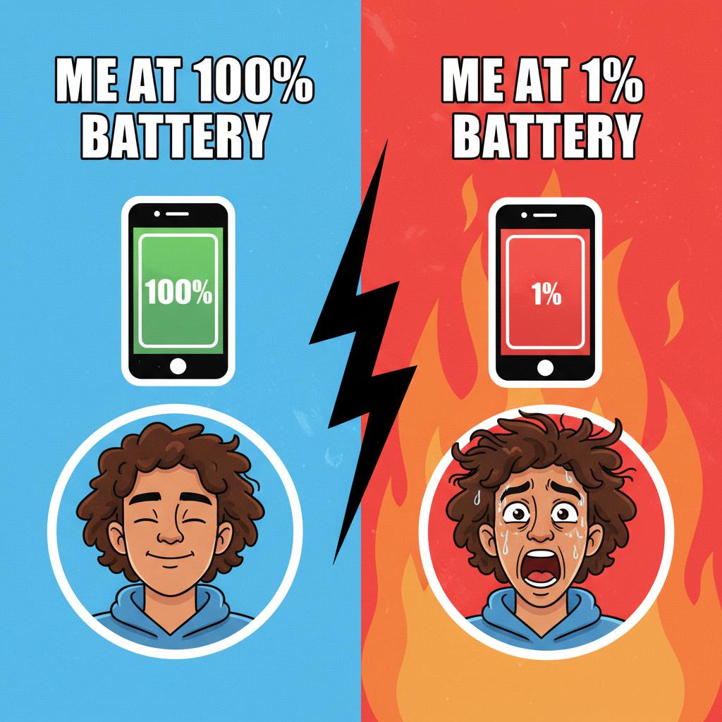 My phone battery percentage is my emotional stability indicator. 100% = I'm fine. 1% = The world is ending.
