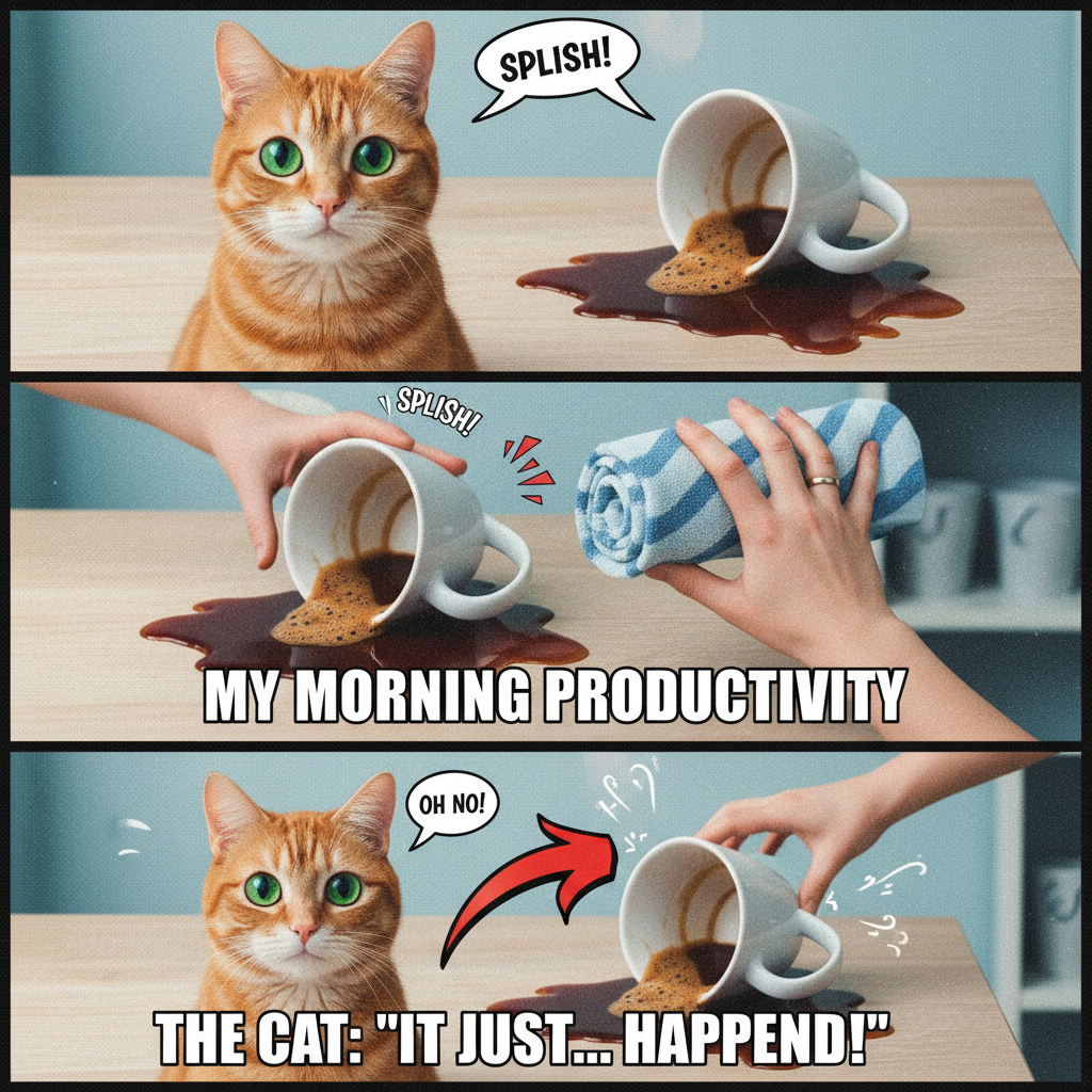 My cat just knocked my coffee over. Again. Still love him tho. #PetParentLife