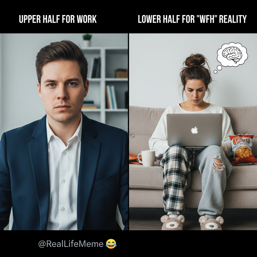 My 'professional' work from home outfit vs. my actual work from home outfit. It's a journey.